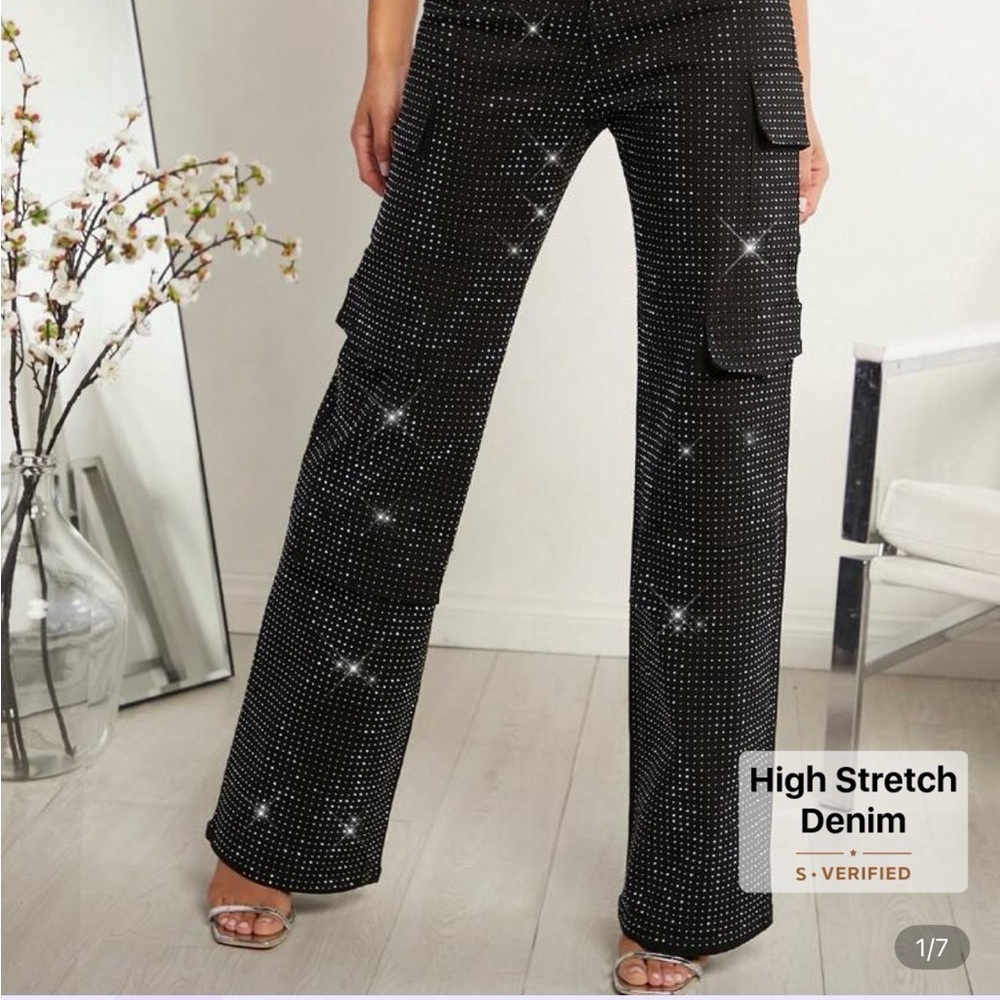 Sparkling Black Wide Leg Cargo Pants
